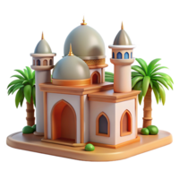 A small mosque with palm trees and a tower png