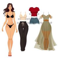 paper doll with a set of clothes vector