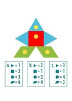 children's worksheets write the number of triangles, squares, circles, and parallelograms. fun activities for children. educational learning sheets vector