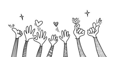 doodle hands up, Hands clapping with love. applause gestures. congratulation business vector