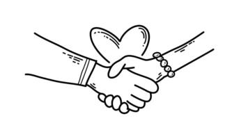 hand drawn of handshake. hand gesture on doodle style vector