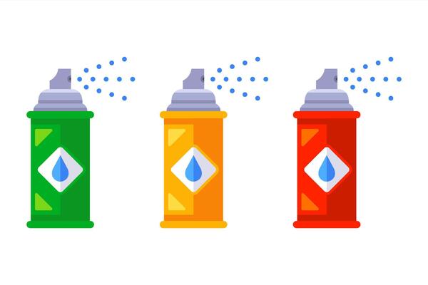 set of colored spray cans spray paint.