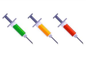 Colored set of medical syringes for injections. vector