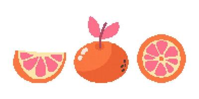 Set of pixel art sliced oranges stickers vector
