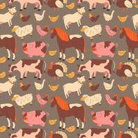 Seamless pattern with playful farm animals vector