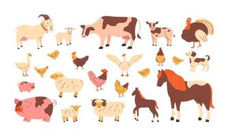 Collection of playful farm animals on a white background vector