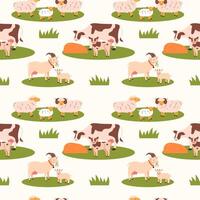 Farmer seamless pattern with pets on white background vector