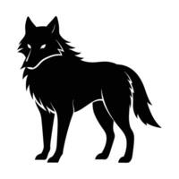 A striking black silhouette of a wolf howling at the peak of a mountain. vector