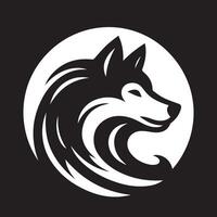 A striking, minimalist logo featuring a wolf's head in a stylized, tribal-inspired design. vector