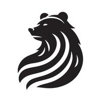 A bold silhouette of a bear standing amidst a mountain range and forest. vector