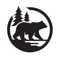 Silhouette of a bear in a mountain landscape design. vector
