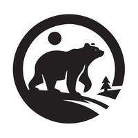 Majestic Bear Silhouette Amidst a Nighttime Mountain Landscape vector