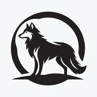 A striking black and white silhouette of a fox, stylized in a vintage, graphic design aesthetic. vector