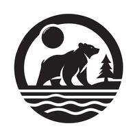 This striking graphic features a silhouetted bear against a backdrop of a crescent moon and stars. vector