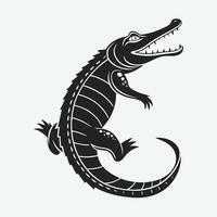 A powerful, black silhouette of a crocodile in a dynamic pose. vector