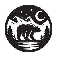 Majestic Bear Under a Mystical Night Sky Silhouette vector