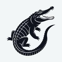 A bold, black and white silhouette of a crocodile with its mouth wide open. vector