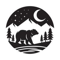 A striking, stylized silhouette of a bear, rendered in bold black lines. vector