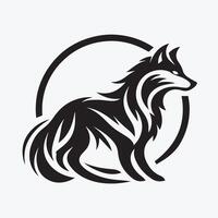 A bold, black silhouette of a wolf sitting, presented on a plain white background. vector