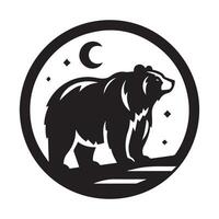 minimalist illustration of a bear standing amidst a simple forest scene. vector
