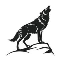 Powerful Silhouette of a Howling Wolf on a Rock vector