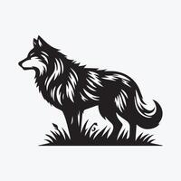 Silhouette of a howling wolf in a forest at night vector