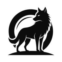 silhouette of a wolf positioned within a circular moon shape. vector