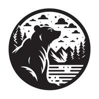 A stylized, profile view of a bear, rendered in a bold, graphic black and white silhouette. vector