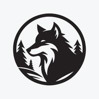 A bold, stylized black and white profile view of a wolf's head within a circle. vector