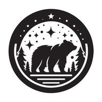 A striking, stylized black and white profile view of a bear's head. vector