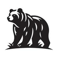 Stylish black and white bear logo design under a crescent moon. vector