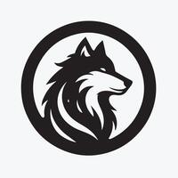 Stylish Black and White Wolf Logo Design A bold, stylized graphic of a wolf's head and neck within a circle. vector