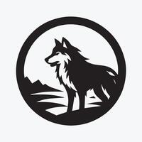 A stylized, black and white profile of a wolf's head, featured within a circular frame. vector