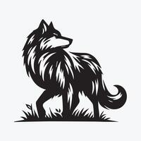 Powerful Wolf Logo in Circle Design A stylized, black and white profile of a wolf's head, featured within a circular frame. vector