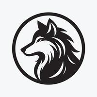 Powerful Wolf Logo Design in a Circle This stylized logo features a black silhouette of a wolf with a tribal or ornate design, set within a circular frame. vector