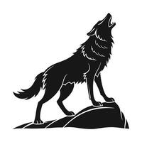 A strong, stylized silhouette of a wolf, facing to its side, is set against a plain white background. Majestic Wolf Howling on a Mountain Peak vector