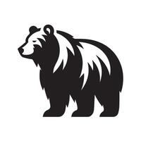 A strong, minimalist graphic of a bear walking, set against a circular background that resembles a crescent moon or night sky. vector