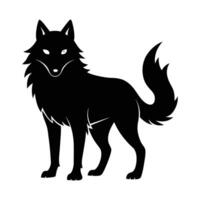Silhouette of a Wolf Under a Crescent Moon vector