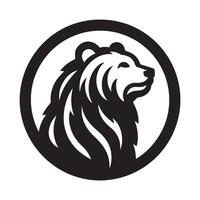 A strong, bold black silhouette of a bear walking through a forest scene. vector