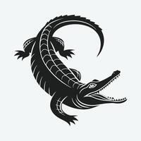 A powerful, stylized silhouette of a crocodile or alligator, depicted in a bold, dark black shape against a plain white background. vector