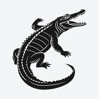 silhouette of a crocodile, mouth agape, in a dynamic pose. vector