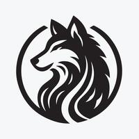 Majestic black and white stylized wolf silhouette. vector