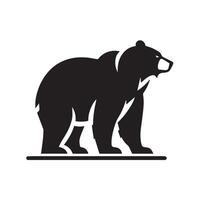 A bold graphic design of a bear standing amidst a winter mountain scene, enclosed within a circular frame. vector
