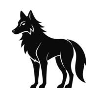 Majestic Wolf Howling on a Mountain Peak A bold, stylized silhouette of a wolf positioned within a circular moon shape. vector