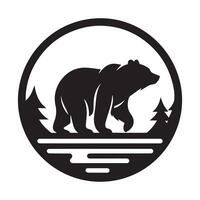 Silhouette of a bear in a serene mountain vector