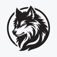 This stylized logo features a black silhouette of a wolf with a tribal or ornate design, set within a circular frame. Powerful Wolf Logo Design in a Circle vector