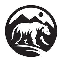 Silhouette of a bear in a serene mountain landscape at night. vector