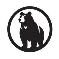 A simple, impactful silhouette of a bear against a backdrop of stylized forest and a circular frame. vector