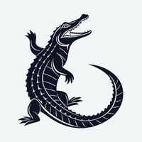 A bold, stylized silhouette of an alligator or crocodile, set against a plain light gray background. vector