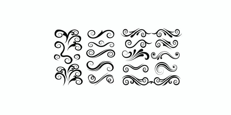 Print Decorative swirl and spiral silhouette set, perfect swirl for graphic design.